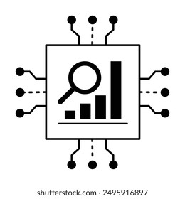 Symbol für KI-gesteuerte Datenanalyse. Automatisierte Datenanalyse. In: Digital AI Insights. Symbol für intelligente Datenverarbeitung. In: Tech Analysis AI.