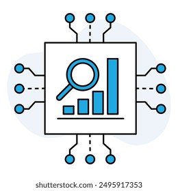 Symbol für KI-gesteuerte Datenanalyse. Symbol für automatisierte Datenanalyse. In: Digital AI Insights. Symbol für intelligente Datenverarbeitung. In: Tech Analysis AI Icon.