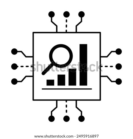 AI-Driven Data Analysis Icon. Automated Data Analytics. Digital AI Insights. Smart Data Processing Icon. Tech Analysis AI.