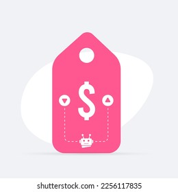 AI-driven dynamic pricing strategies concept. AI Pricing optimization for online e-commerce business. Flat design vector illustration with ai, price tag, up and down arrow icons