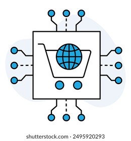 AI-Driven E-commerce Icon. Automated E-commerce Icon. Digital AI Shopping. Smart E-commerce System Icon. Tech E-commerce AI Icon.