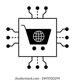 AI-Driven E-commerce Icon. Automated E-commerce. Digital AI Shopping Icon. Smart E-commerce System Icon. Tech E-commerce AI Icon.