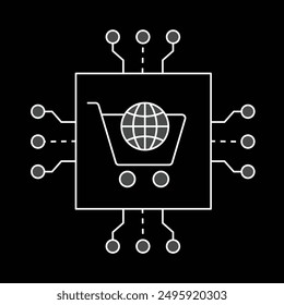 AI-Driven E-commerce Icon. Automated E-commerce. Digital AI Shopping Icon. Smart E-commerce System Icon. Tech E-commerce AI Icon.