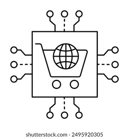 AI-Driven E-commerce Icon. Automated E-commerce. Digital AI Shopping Icon. Smart E-commerce System Icon. Tech E-commerce AI Icon.