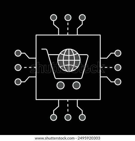 AI-Driven E-commerce Icon. Automated E-commerce. Digital AI Shopping Icon. Smart E-commerce System Icon. Tech E-commerce AI Icon.