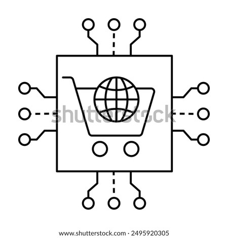 AI-Driven E-commerce Icon. Automated E-commerce. Digital AI Shopping Icon. Smart E-commerce System Icon. Tech E-commerce AI Icon.