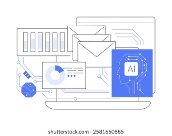 AI-Driven Email Campaign Optimization abstract concept vector illustration. AI analyzing email performance, enhancing engagement, optimizing email strategies abstract metaphor.