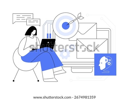 AI-Driven Email Campaign Optimization abstract concept vector illustration. AI optimizing targeted email campaigns, enhancing engagement, using email marketing tools abstract metaphor.