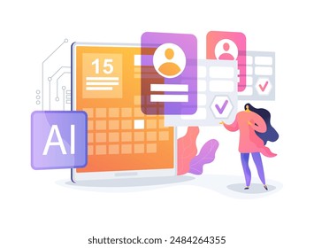 AI-Driven Employee Scheduling abstract concept vector illustration. Human Resources. Optimize workforce management, cost control using AI algorithms. AI Technology. abstract metaphor.