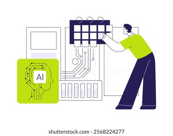 AI-Driven Employee Scheduling abstract concept vector illustration. Human Resources. Optimize workforce management, cost control using AI algorithms. AI Technology. abstract metaphor.