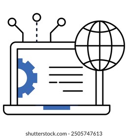 AI-driven global connectivity icon with a laptop and globe, representing AI-powered international communication, digital networks, and global technology integration.