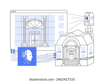 KI-getriebene historische Restaurierung abstrakte Konzept Vektorillustration. Architektur und Design. Bewahrung historischer Gebäude mit KI-Planung und Materialanalyse. abstrakte Metapher.