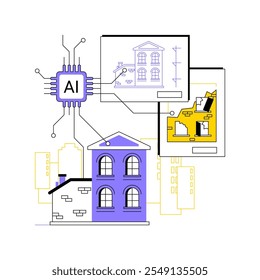 AI-Driven Historic Restoration conceito abstrato vetor ilustração. Arquitetura e design. Preservação de edifícios históricos com planejamento de IA e análise de materiais. metáfora abstrata.