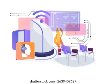 AI-Driven Office Cleaning Robots abstract concept vector illustration. Autonomous robots maintain cleanliness in office spaces, improving hygiene and efficiency. abstract metaphor.