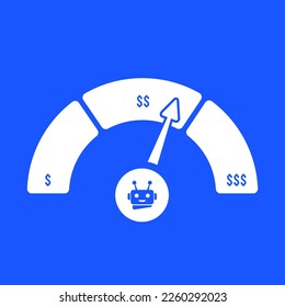 AI-driven online dynamic pricing strategies concept. AI Pricing optimization, artificial intelligence (AI) guides arrow that rotates on indicator with prices from low to high. Flat design vector icon