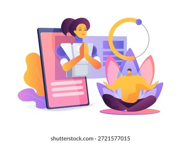 ILUSTRACIÓN VECTORIAL de concepto abstracto de Coaching de Mindfulness personalizado impulsado por IA. Salud mental y bienestar. El entrenamiento personalizado de atención plena impulsado por la IA mejora la comprensión.