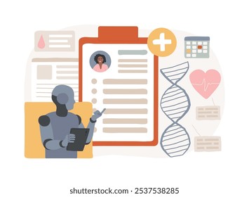 AI-Driven Personalized Treatment Plans abstract concept vector illustration. Healthcare. Customize treatment plan for patient, genetic makeup, medical history. AI Technology. abstract metaphor.