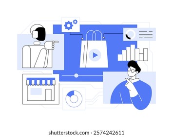 AI-Driven Product Demos abstract concept vector illustration. AI generating interactive demos, personalized customer presentations, enhancing pitch and product engagement abstract metaphor.