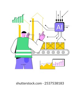 AI-Driven Production Efficiency abstract concept vector illustration. Manufacturing. Analyzing data of production line efficiency, optimizing workflows with AI Technology. abstract metaphor.