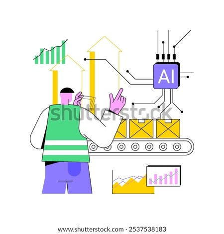 AI-Driven Production Efficiency abstract concept vector illustration. Manufacturing. Analyzing data of production line efficiency, optimizing workflows with AI Technology. abstract metaphor.