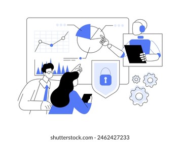 ILUSTRACIÓN VECTORIAL abstracta del concepto de formación en seguridad impulsada por IA. Ciberseguridad. Capacite a los empleados para que reconozcan y respondan a las amenazas cibernéticas con simulaciones impulsadas por IA.