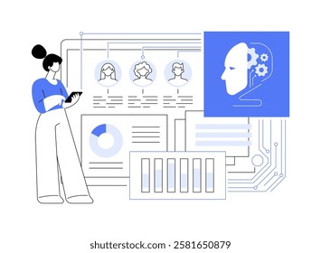 AI-Driven Sentiment Analysis for Campaigns abstract concept vector illustration. AI analyzing customer sentiments, refining campaigns, feedback analysis, optimizing campaigns abstract metaphor.