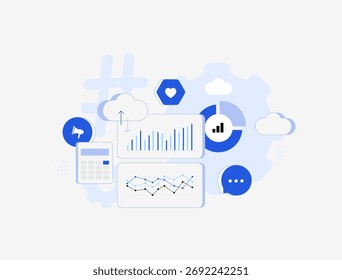 Previsão de tendências baseada na IA. A análise preditiva e os gráficos em tempo real rastreiam hashtags de mídia social, curtidas e compartilhadas ajudam as marcas a identificar padrões emergentes e se adaptar à ilustração de mudanças no mercado
