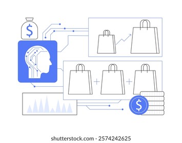 AI-Driven Upselling and Cross-Selling abstract concept vector illustration. AI suggesting additional products during online purchases, enhancing customer experience and revenue abstract metaphor.