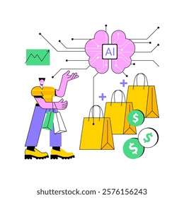 AI-Driven Upselling and Cross-Selling abstract concept vector illustration. AI suggesting additional products during online purchases, enhancing customer experience and revenue abstract metaphor.