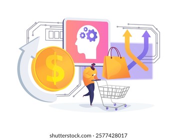 AI-Driven Upselling and Cross-Selling abstract concept vector illustration. AI suggesting additional products during online purchases, enhancing customer experience and revenue abstract metaphor.