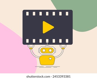 VIDEO Impulsado por IA Video Automatizado VIDEO Ilustración vectorial Generado por IA Robot sosteniendo el icono del marco de película