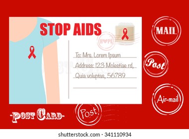 Aids Awareness cards design, women wearing ribbons for World Aids Day. Vector Illustration.