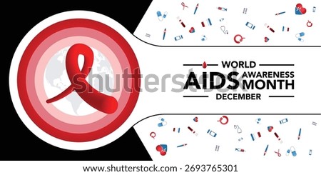 Aids awareness month is observed every year in December, This day brings attention to the growing number of people living long and full lives with HIV and to their health and social needs. Vector art