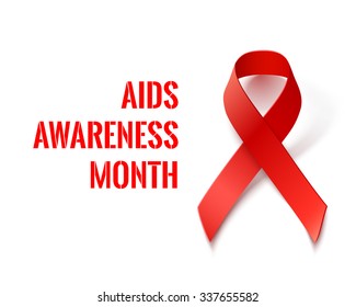 AIDS Awareness Month - Vector Banner With Red Ribbon - AIDS And HIV Symbol