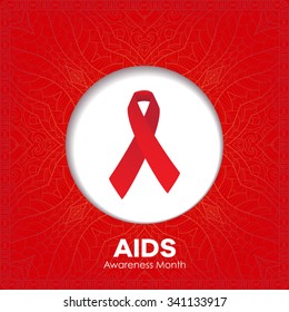 AIDS Awareness Month - Vector Banner with Red Ribbon in decorative frame