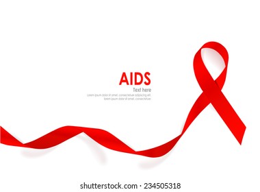 Aids Awareness Red heart Ribbon on white background. Vector illustration.