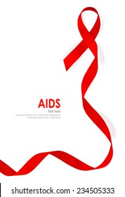 Aids Awareness Red heart Ribbon on white background. Vector illustration.