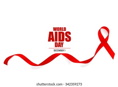 Aids Awareness Red heart Ribbon on white background. Vector illustration.