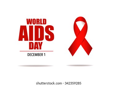 Aids Awareness Red heart Ribbon on white background. Vector illustration.