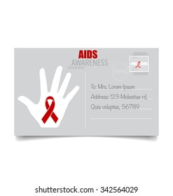Aids Awareness Red heart Ribbon on white background. Vector illustration.