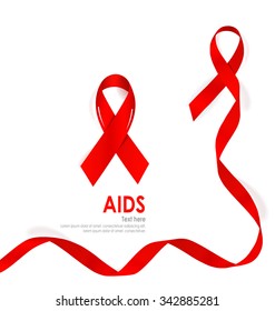 Aids Awareness Red heart Ribbon on white background. Vector illustration.