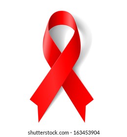 AIDS awareness red ribbon on white background.