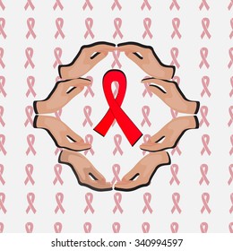 Aids awareness, red ribbon. Vector illustration