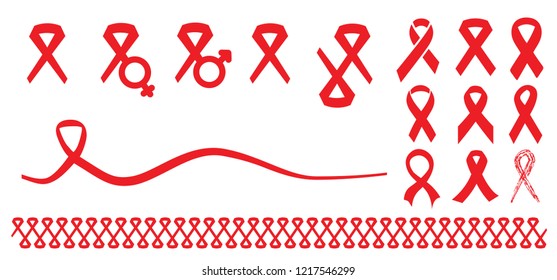 Aids awareness red ribbon. World aids day concept, 1 december. World vaccine day, 18 may. Stop hiv or sti shyndrome and hope ribbons ( rainbow, hlbt, lgbt, lhbt, lgbti, lhbtq or lgbtq ) concept logo.