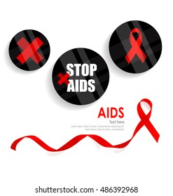 La cinta roja para la toma de conciencia sobre el SIDA. Día Mundial del SIDA. Afiche del 1 de diciembre Día Mundial del Sida. Ilustración vectorial.