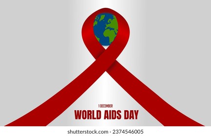 Aids awareness ribbon background. World aids day 1 December. vector illustration world and red ribbon With copy space area for your project design