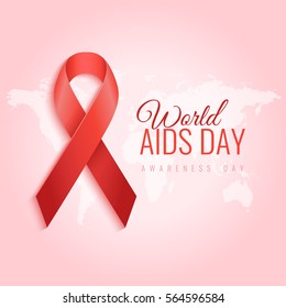 Aids awareness ribbon background. World aids day. 1 December is a dayof aids awareness in the world. Red ribbon. Vector illustration