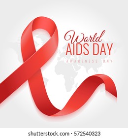 Aids awareness ribbon background. World aids day. 1 December is a day of aids awareness in the world. Red ribbon. Vector illustration