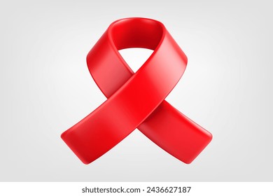 Aids awareness symbol. 3d vector red ribbon isolated on white background