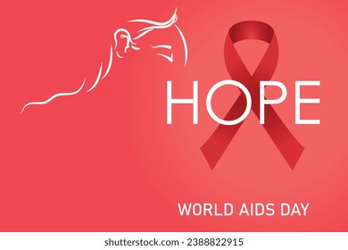 AIDS awareness. World AIDS Day concept. Illustration with the word hope and a red ribbon as a symbol of AIDS.